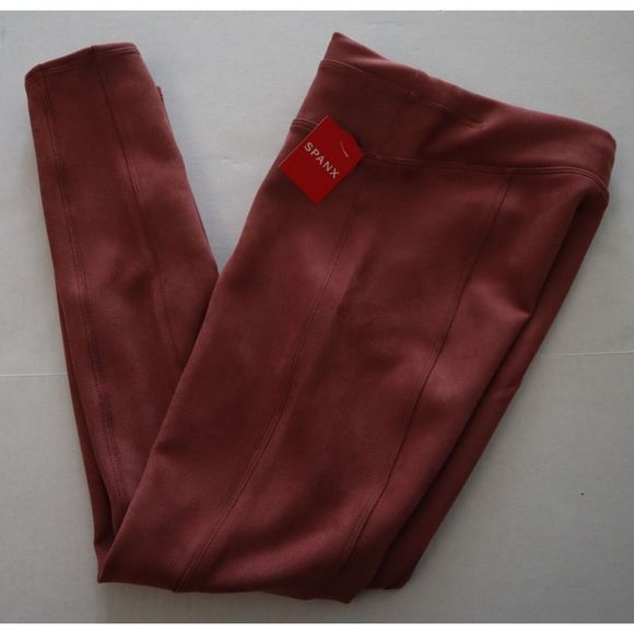 Spanx 20322Q Women's Sz M Rich Rose Pink Faux Suede High Waisted Leggings - Picture 8 of 11